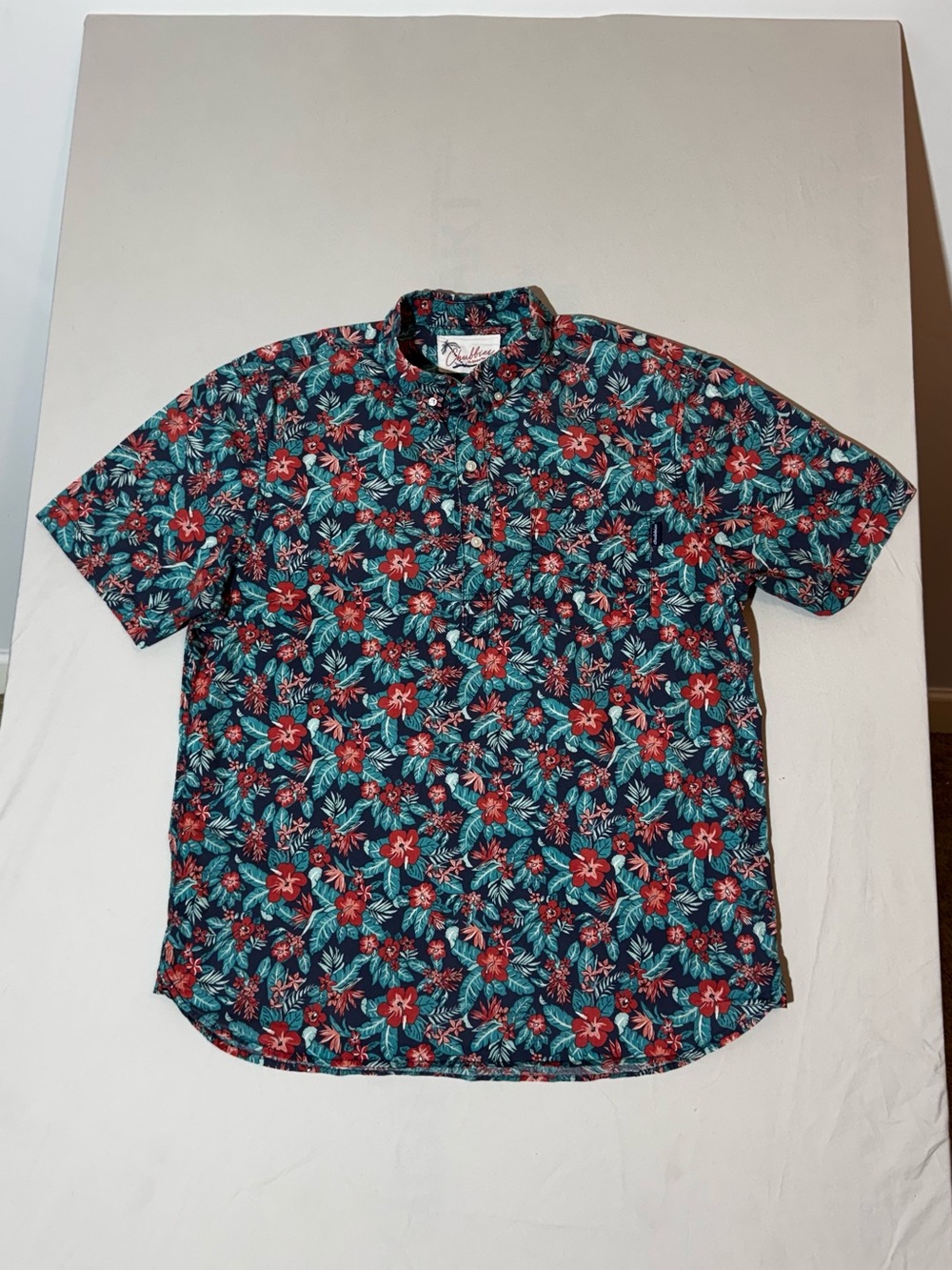 chubbies Tropical Floral Short-Sleeve Popover Shirt in Red & Teal